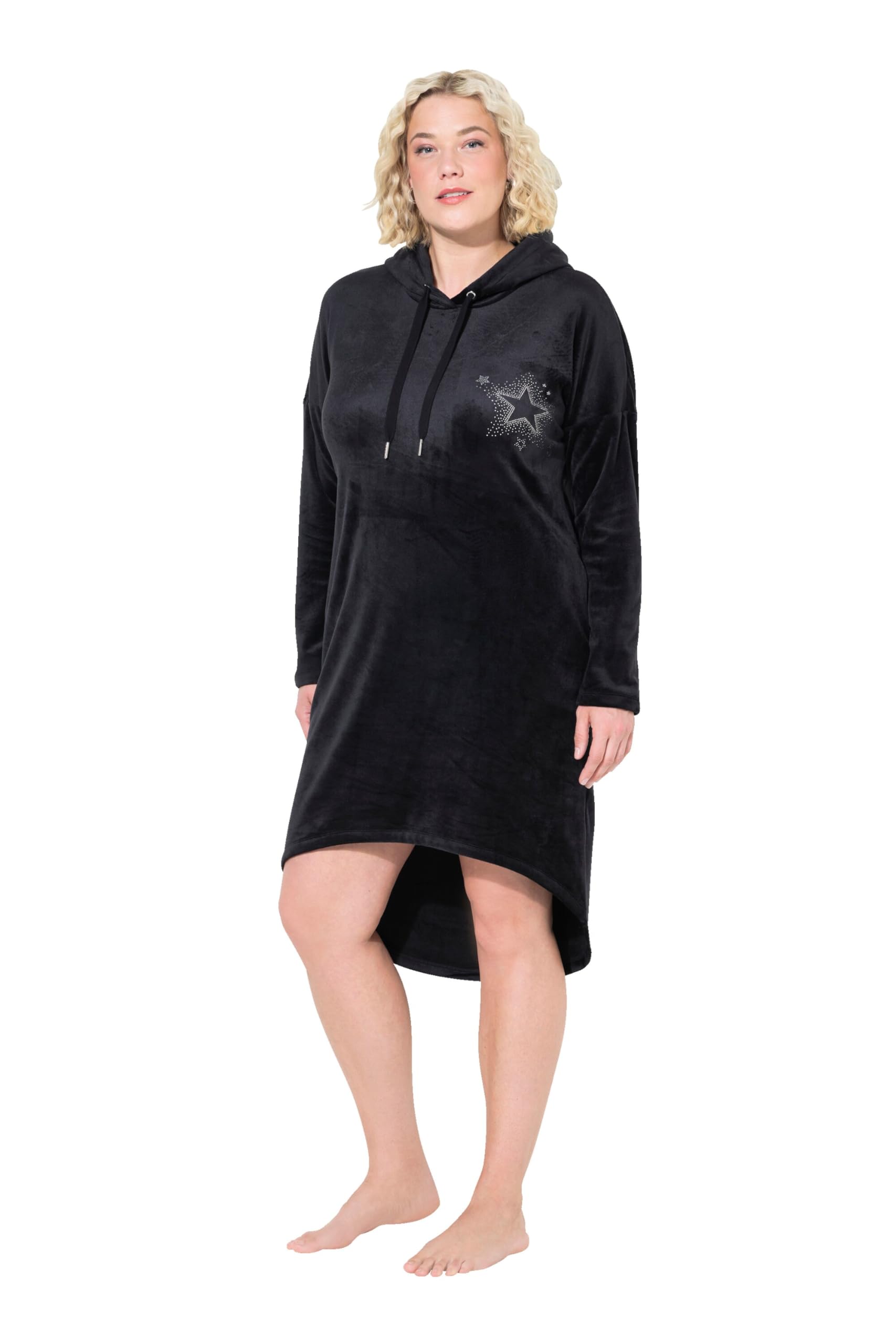 Ulla Popken Damen große Größen Übergrößen Plus Size Loungewear-Nickikleid, Kapuze, Langarm, recycelt 834550