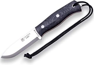 Joker Survival Knife Ember Scandi CM122, 4.13 inches Blade of Sandvik Steel 14C28N, Micarta Canvas Handle, Leather Sheath, Includes Paracord, Tool for Fishing, Hunting, Camping and Hiking - Joker