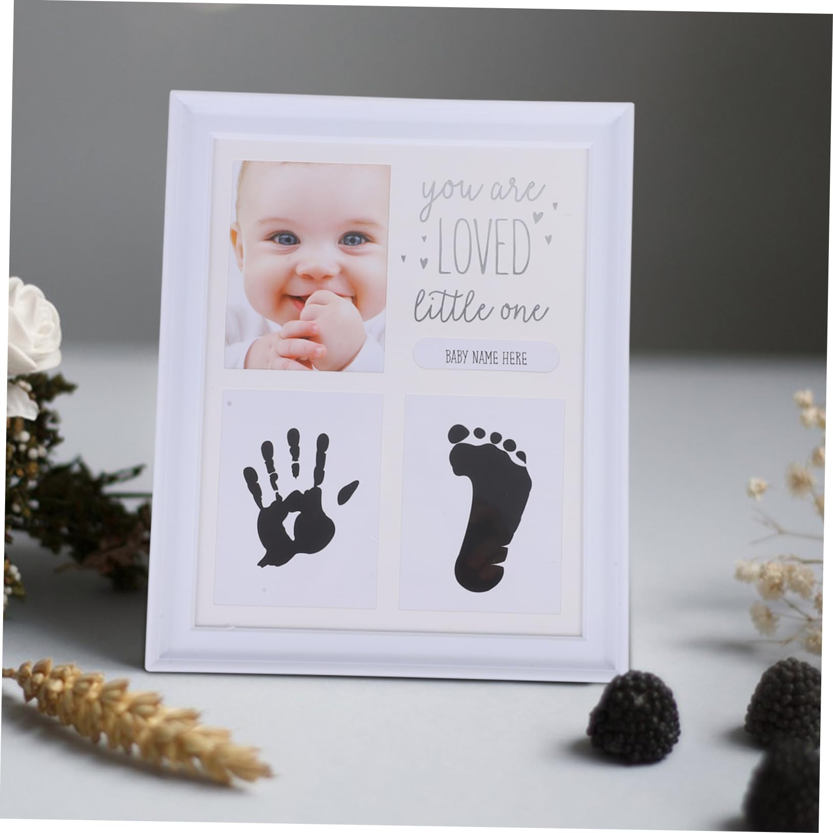Totority Hand and Foot Print Photo Frame for Keepsake Decor Safe Light Newborn Footprint Ink Kit