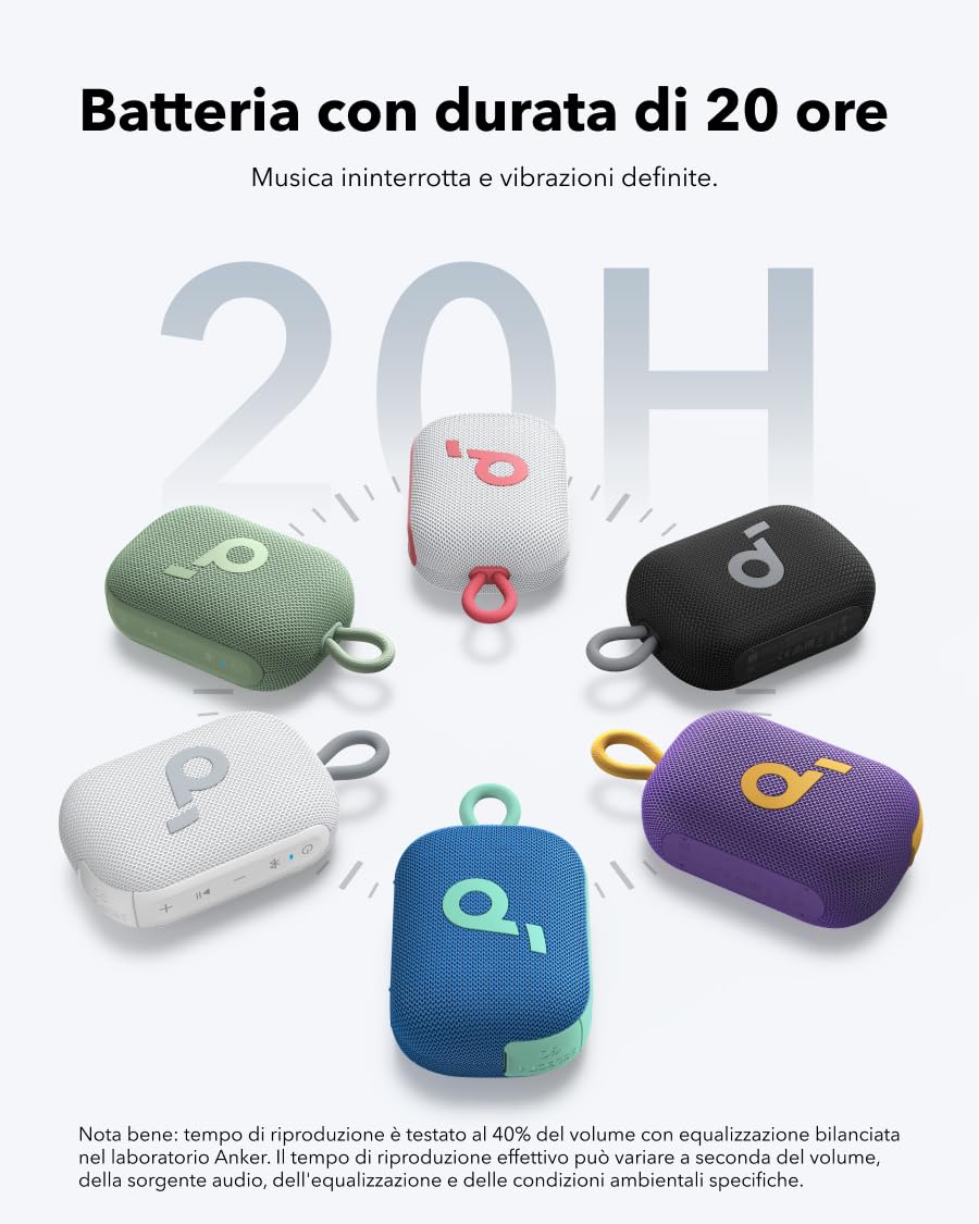 Soundcore Select 4 Go cassa bluetooth ultra portatile, cassa doccia, suono potente da 5W,fino a 20 ore di riproduzione, IP67, mini cassa bluetooth, galleggiante, ideale per escursioni