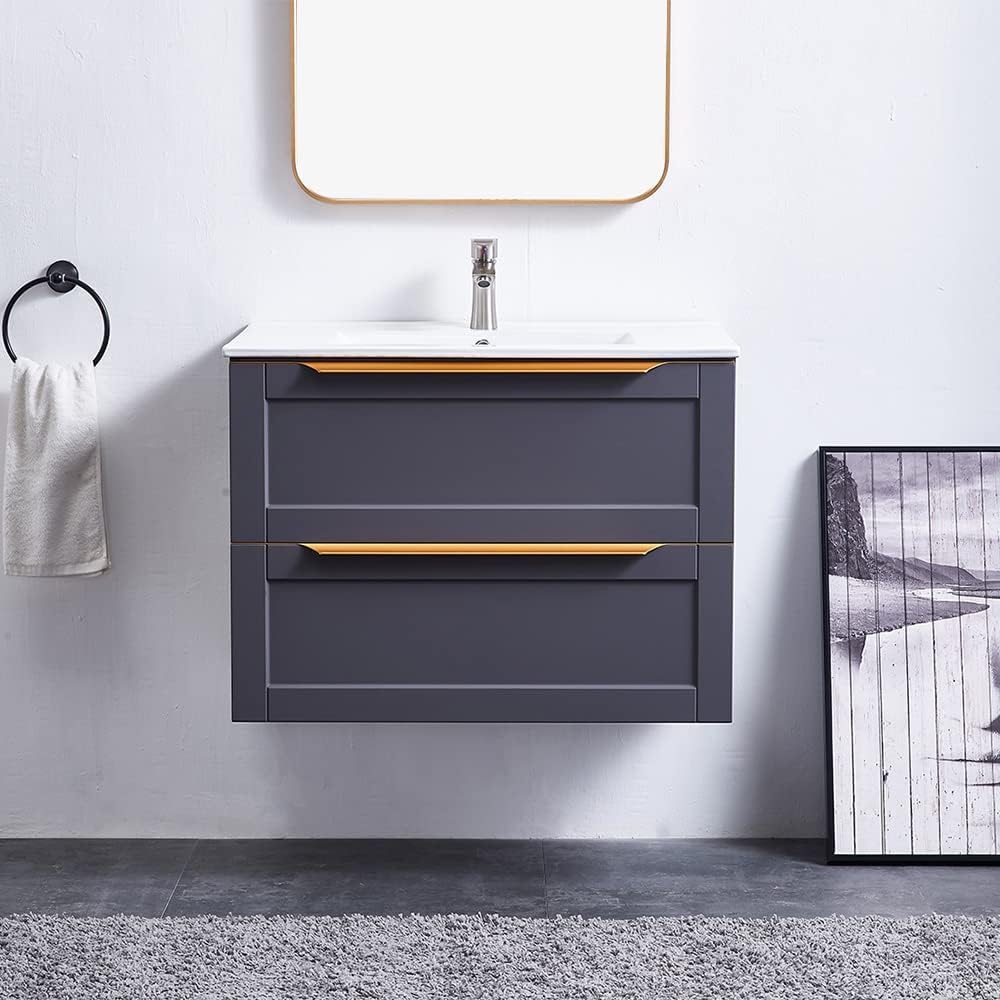 30 Inch Modern Gray Floating Bathroom Vanity, Wall Mount