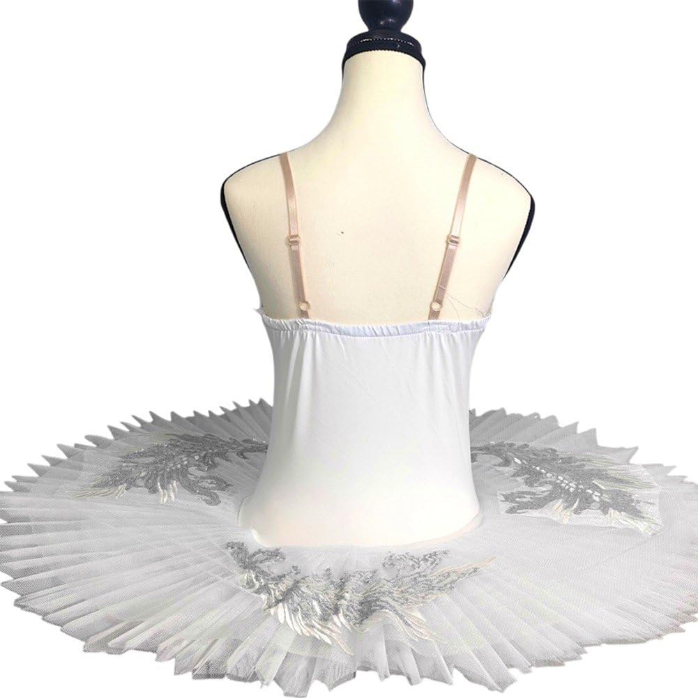 Abito Ballo, Costume Ballo del Lago dei Cigni, Body Balletto con Ricami di Paillettes, Gonna Balletto, Abito tutù a Pancake, Abbigliamento Ballo.