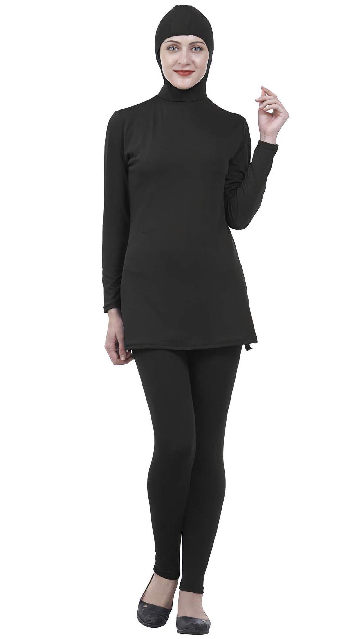 Maillot De Bain Burkini Noir avec Voile - Noir