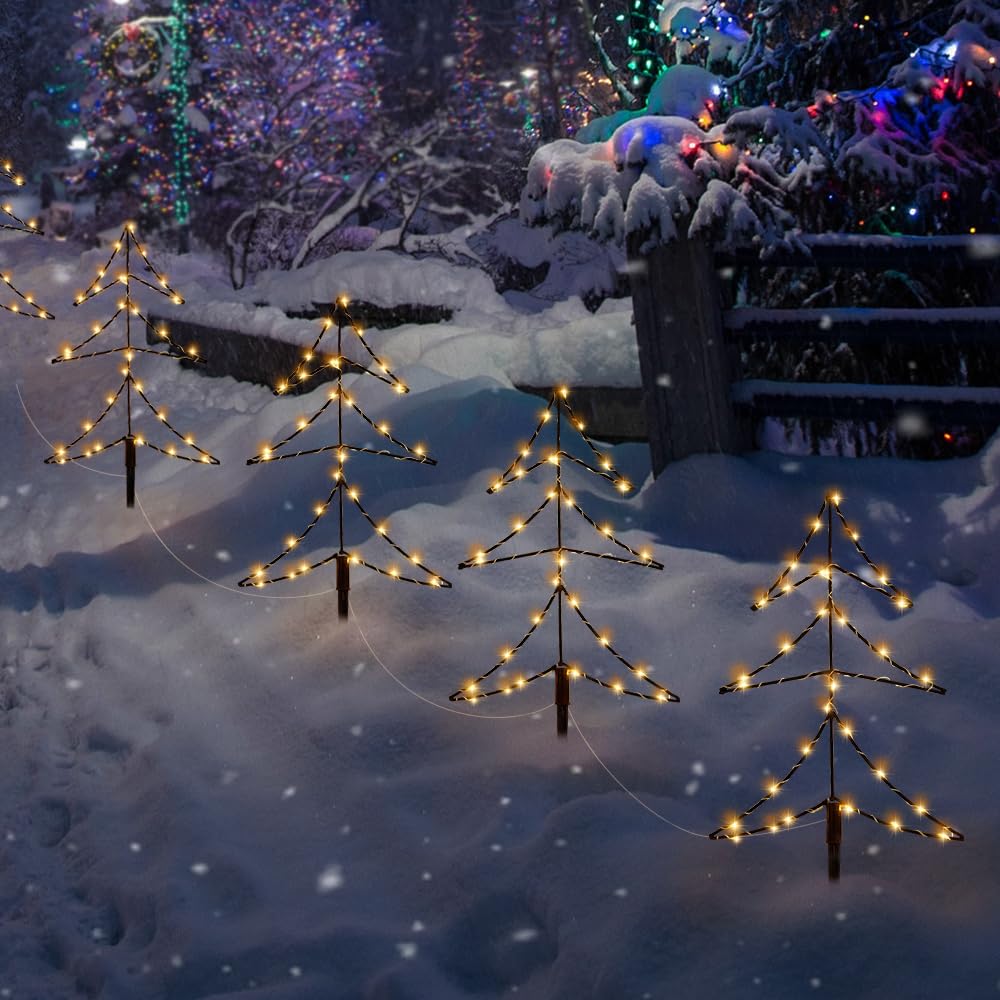 Solar Weihnachtsbaumleuchten 5er Set 4m Solar-Weihnachtsbeleuchtung Außen – 5 LED-Weihnachtsbäume, IP65 Wetterfest, 8 Leuchtmodi, Gartenstecker, Für Terrasse & Garten, 30 Cm Hoch