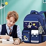 Kids Backpack for Kids, Lightweight Waterproof Blue Backpack for School, Astronaut-themed Kindergarten Elementary School Kids Students Girls and Boys Backpack （Includes astronaut-themed accessories​） - Image 2