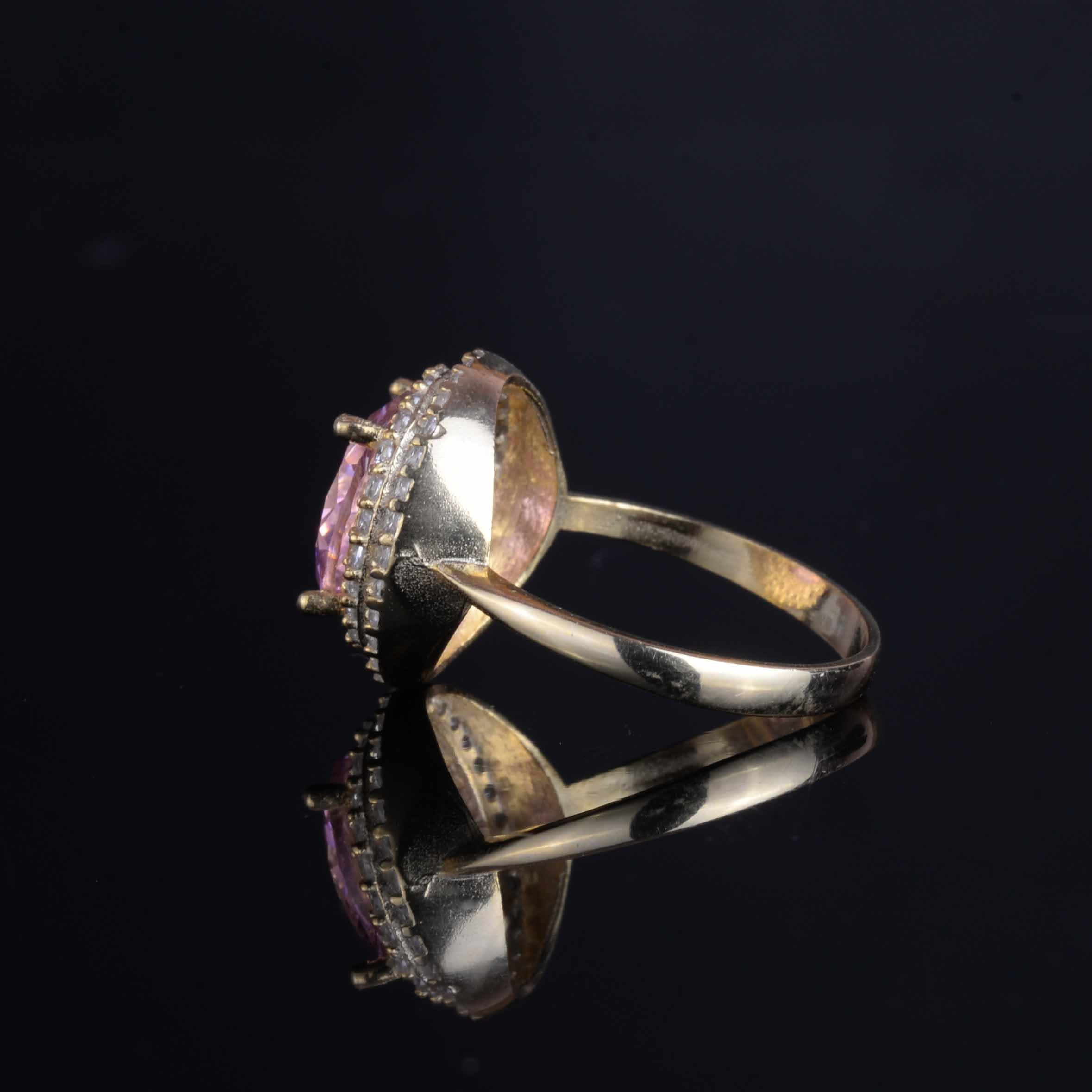 KAMBO Damen-Ring aus 925er Sterlingsilber mit rosa Stein, eleganter vergoldeter Ring mit glänzendem Halo-Design, Silber, ohne Edelsteine, Silber, Kein Edelstein