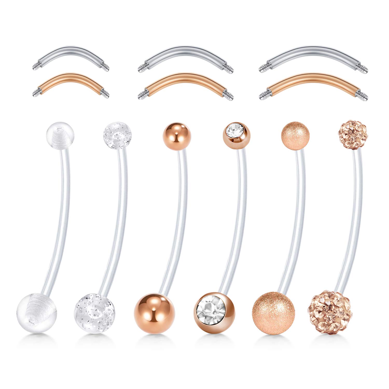 14G Pregnancy Belly Button Rings 38mm Flexible Bioplast Maternity Navel Rings Retainer for Women Girls with 6mm 8mm 10mm Stainless Steel Replacement Bars-image-38