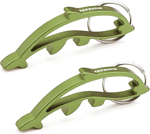 Dolphin - Llavero abridor de botellas, 2 unidades, abridor de cerveza de aluminio, accesorios de viaje al aire libre, color verde