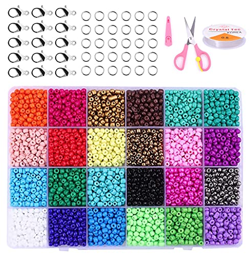 LEBENSFROH 24.000 cuentas de cristal de 2 mm, juego de perlas para manualidades, joyas, para enhebrar, pulseras, collares, regalos de cumpleaños Cover