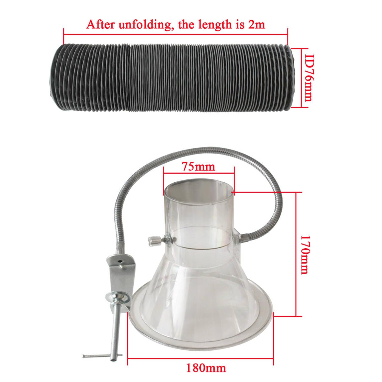 Extracteur de fumée de soudure pour bras d'aspiration industrielle hotte soudure extracteur de fumées mini micro mécanique système de atelier filtration d'air (75-180mm avec tube PVC 2m)