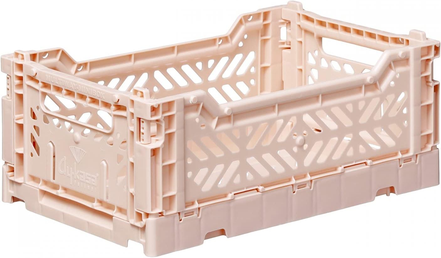 Ay-Kasa Folding Crate, Sturdy Folding Box, Plastic, Stackable, Milk Tea, Mini (27 x 17 x 11 cm), Mini (27x17x11cm)