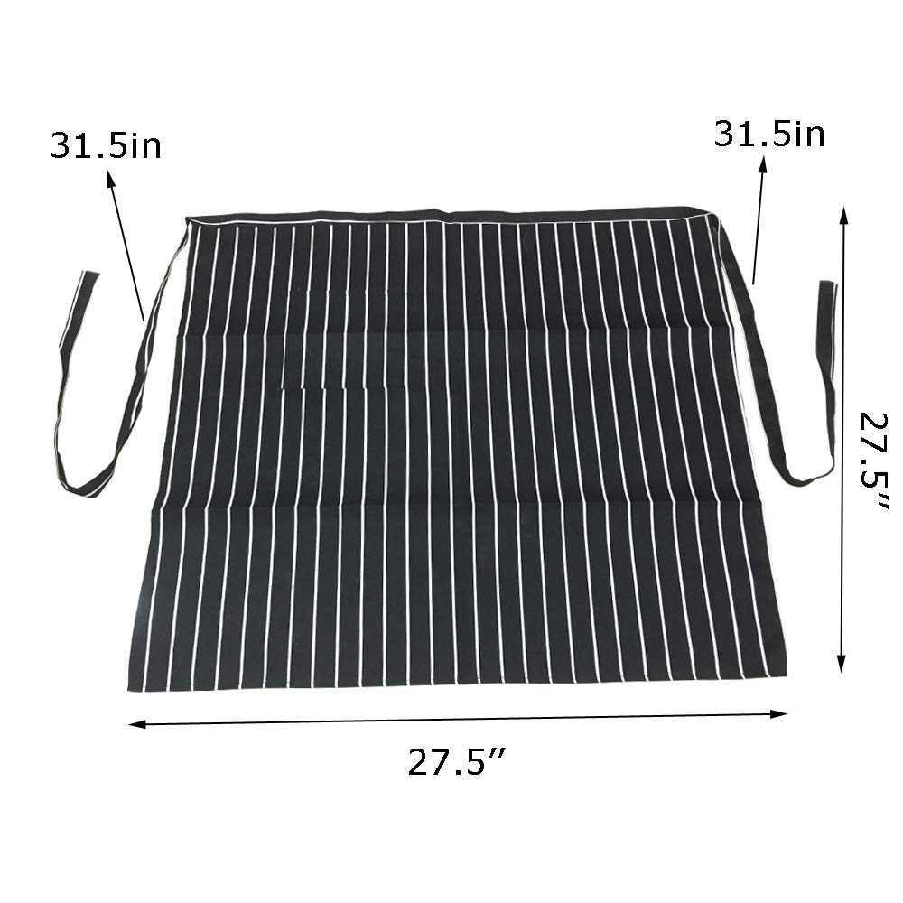 Waist Aprons for Men Women Chef Half Apron Server Apron in Black White Pinstripe