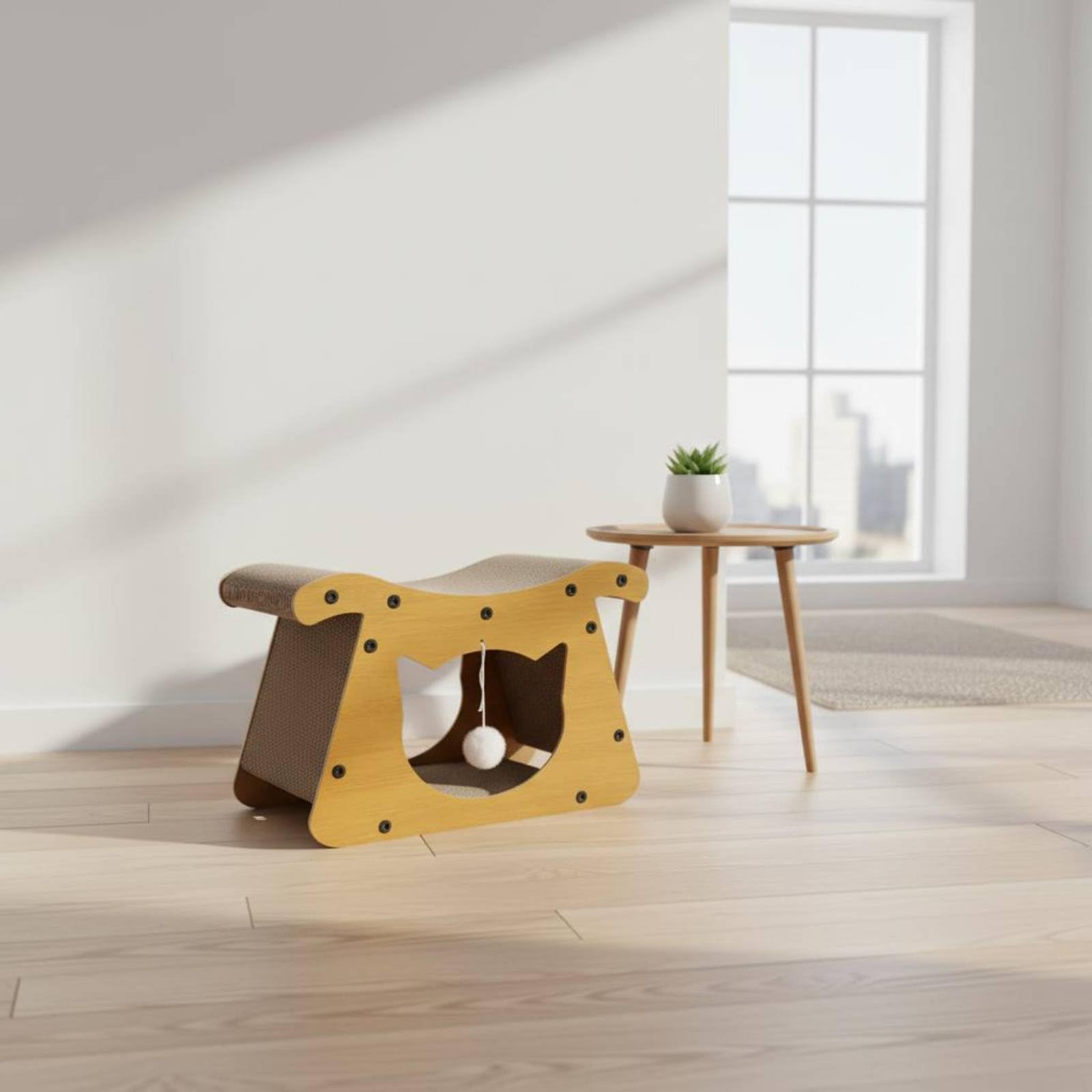 Lit Griffoir pour Chat Maison Grattoir Couchage Aire de Détente Surface Texturée en Carton Ondulé Structure pour Usage Fréquent Jouet Suspendu pour, 24 Cm