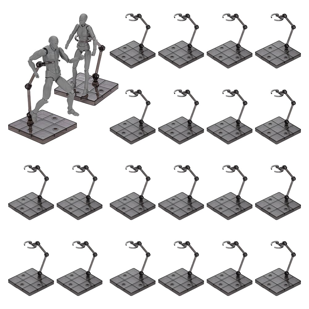 FINGERINSPIRE 24PCS Adjustable Black Action Figure Stand Holder Square Base Display for Action Figure Collectible Model Display Bendable Support Arm Durable Plastic Base for Model Organization Supply