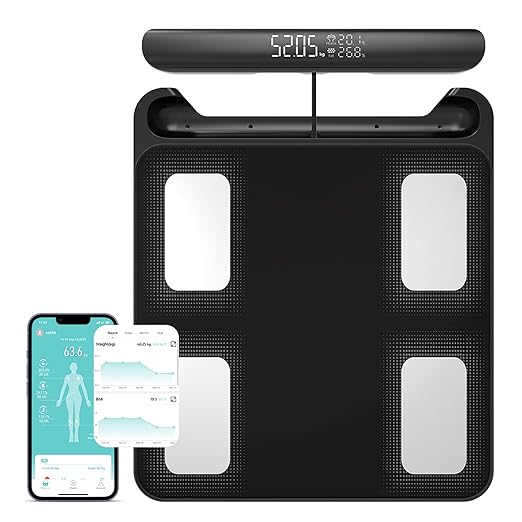 Fitdays Smart Body Fat Scale | Advanced 8-Electrode Technology for BMI/20+ Body Metrics | Full-Color LED & High Precision | Bathroom Weight Scale for Fitness/Weight Loss | (FG2202WB-BLACK)