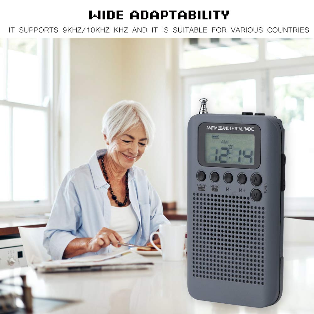 Portatile Radio Pocket Mini 2 Bande 8UV Stereo Digital Tuning Radio LCD per Escursionismo Jogging(Grigio)