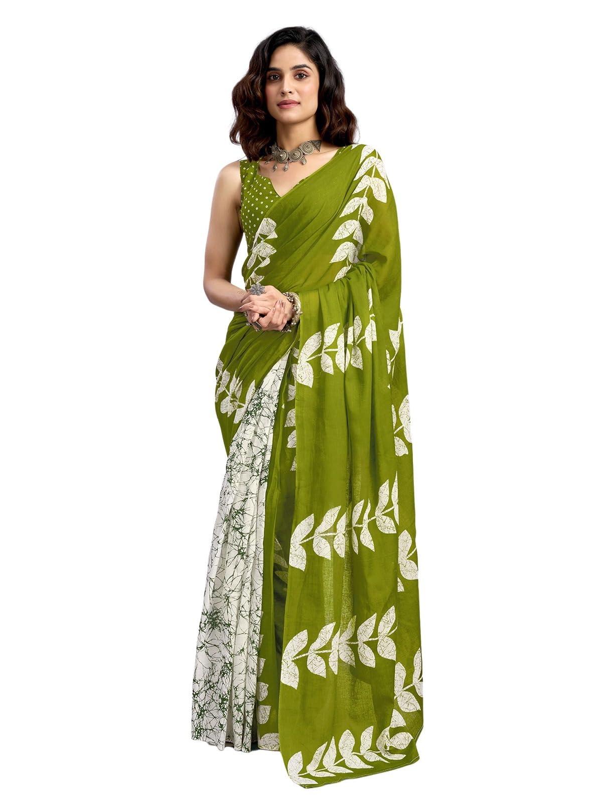 satrani Women's Pure Cotton Printed Ready To Wear One Minute Pre Stitched Saree with Unstitched Blouse Piece-picture-1