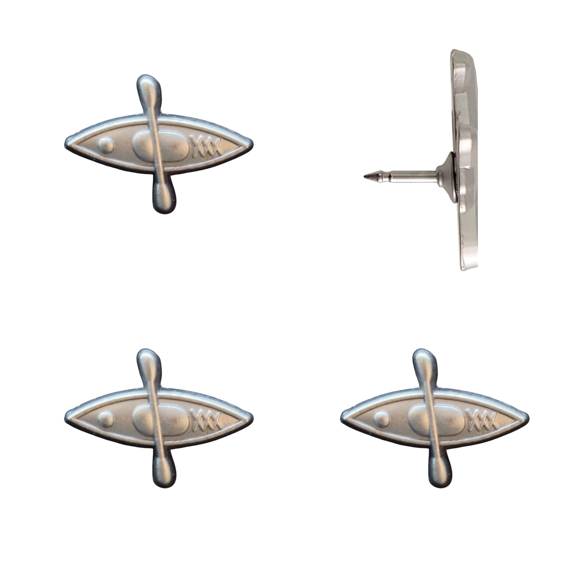 Kayak Push Pins - Silver Kayak Map Pins for Cork Boards, Maps, or Lapel Use - Designed in USA - Set of 4