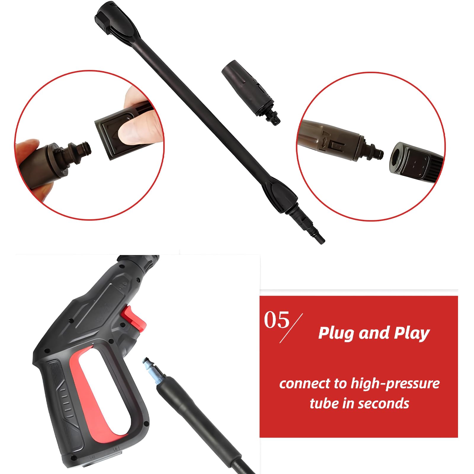 Pistolet Pulvérisateur de Rechange avec Lance à Jet, Compatible Uniquement avec les Nettoyeurs Haute Pression Bosch Aquatak/AQT et Black+Decker, Buse de Pulvérisation Réglable