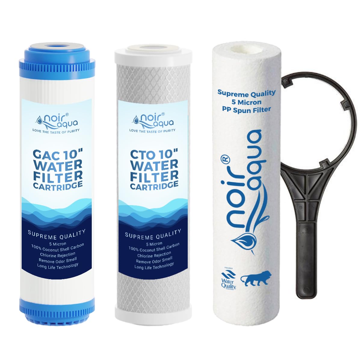 Noir Aqua GAC CTO PP Spun Carbon Filter of 10 Inch Replacement Filter Cartridge Set for Undersink, Commercial, Open Ro Water Purifier, Granular Activated Carbon Block Filter, Size: 10”x2.5”-image-23