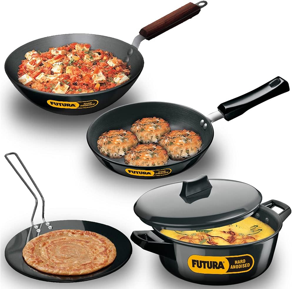 Hawkins Futura Hard Anodised Cookware Set, 4 Pieces (LS1)