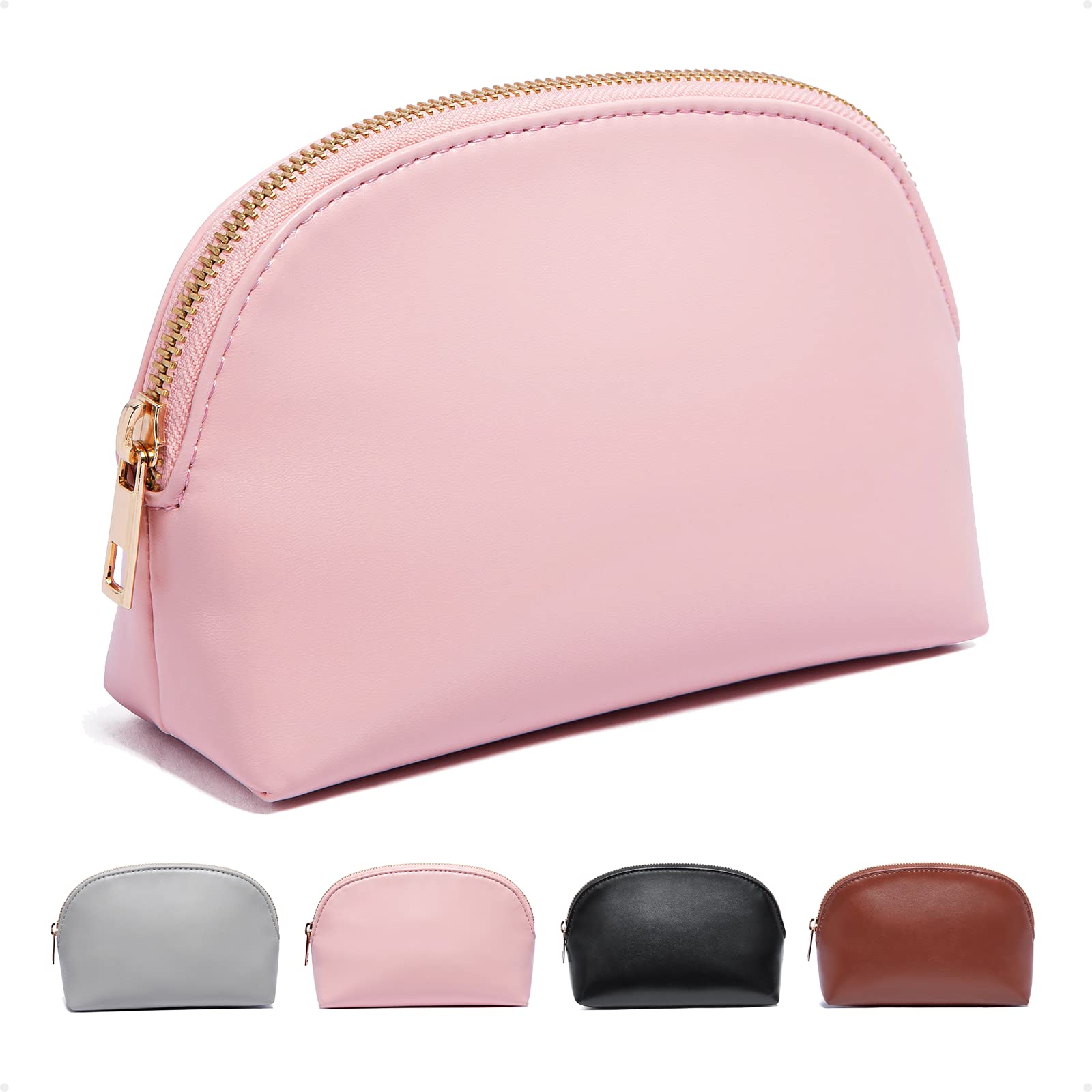 Vorspack Makeup Bag Small Travel Cosmetic Bag Lightweight PU Leather Cosmetic Organizer Pouch for Women (Small) - Pink