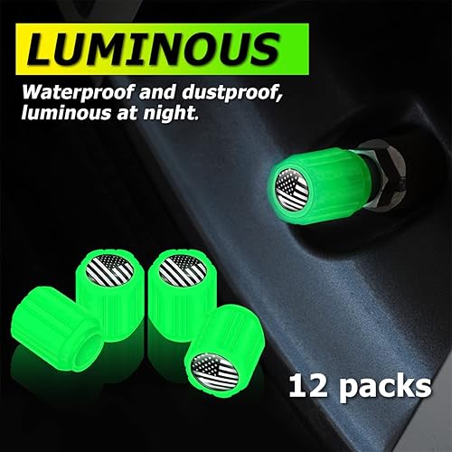 Miniatura 50 de 12 tapones fluorescentes para válvulas de neumáticos de automóvil, cubierta de válvula de rueda de ABS resistente a la corrosión, tapa iluminada