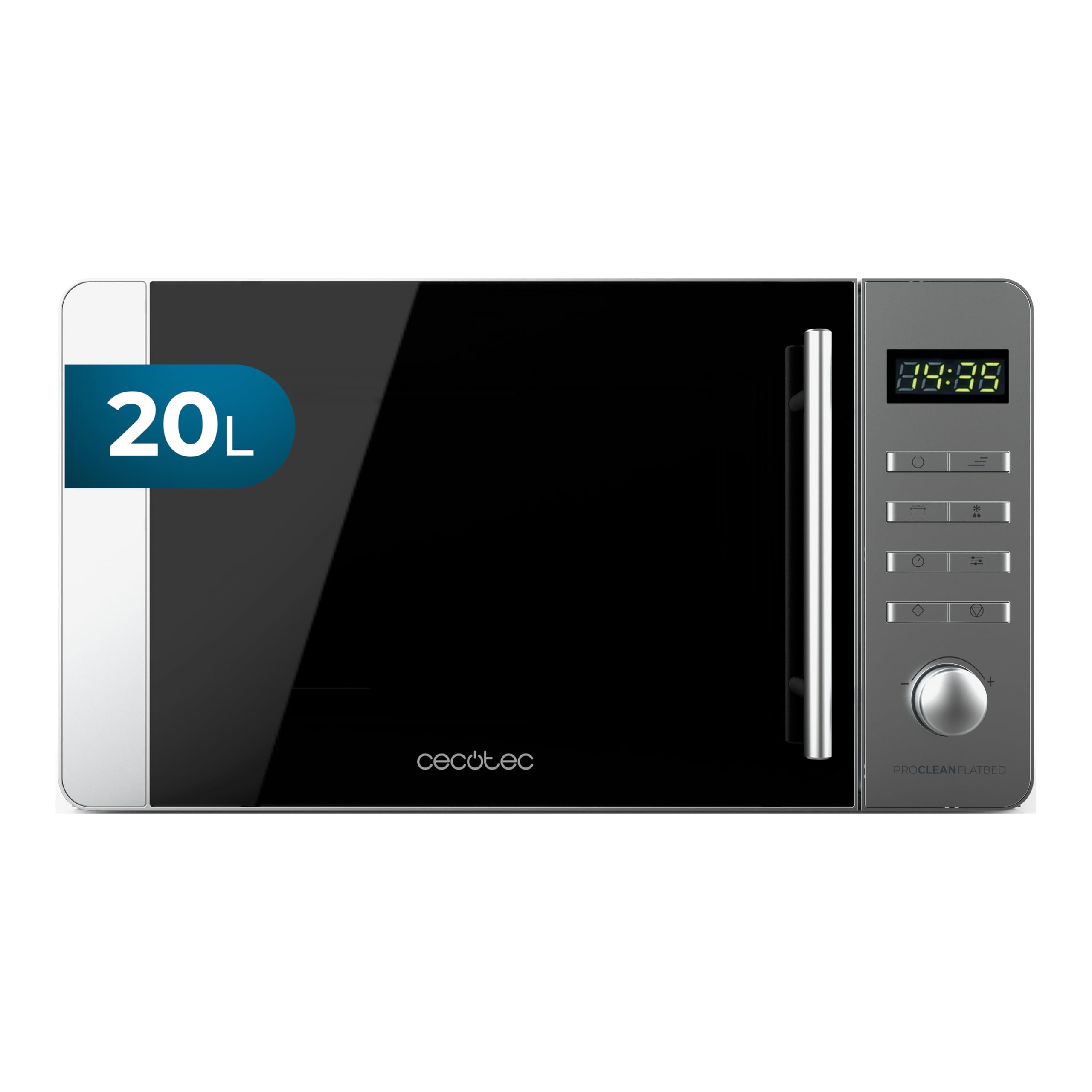 Cecotec Proclean 5010 Flatbed Microwave 20L Stainless Steel 700W Power, 8 Programs, Compact Design, Ceramic Interior, 60 Min Timer, 3Dwave Technology, Metallic Details