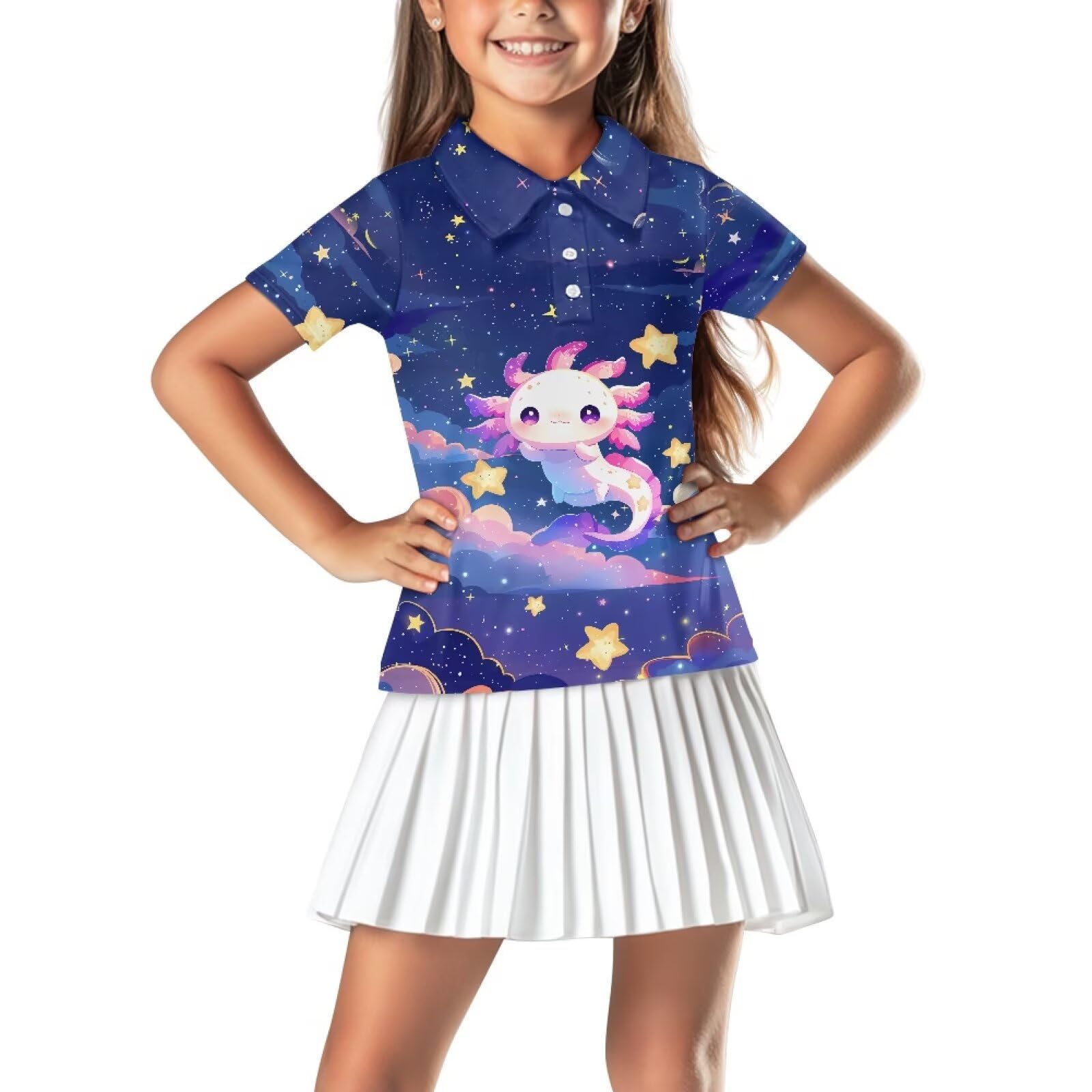 Girls Short Sleeve Golf Shirt 3 Button Up Lapel Collar Tennis Shirts Quick Dry Uniform Athletic Tank Tops for 5-14Y