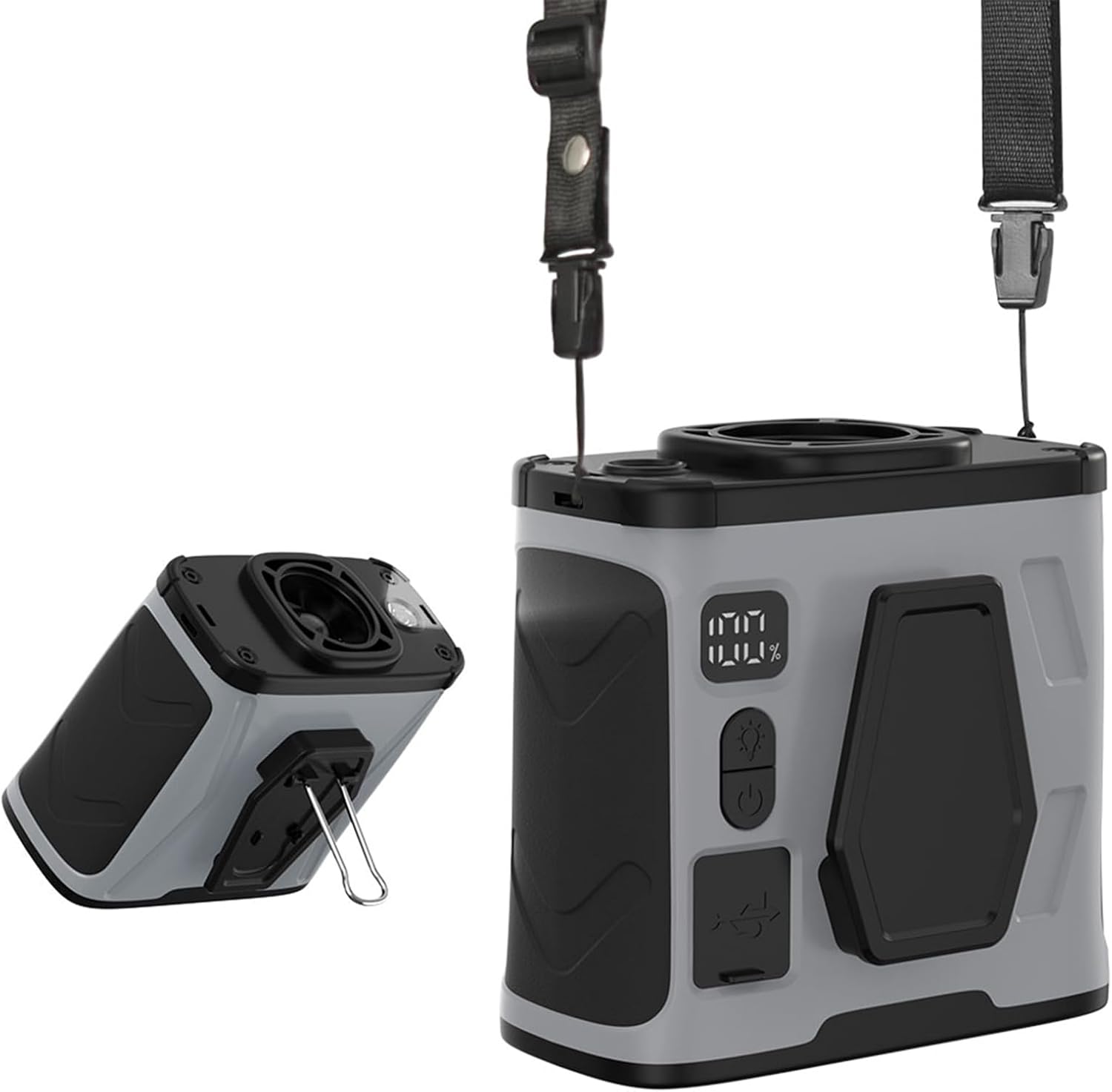 Portable Waist Fan 10000mAh Rechargeable Battery,5-Speed 20000RPM Cooling,Clip-On Belt/Wearable Neck Fan,Personal Fan,Built-in Flashlight & Power Bank,40H Runtime for Outdoor Travel Gray