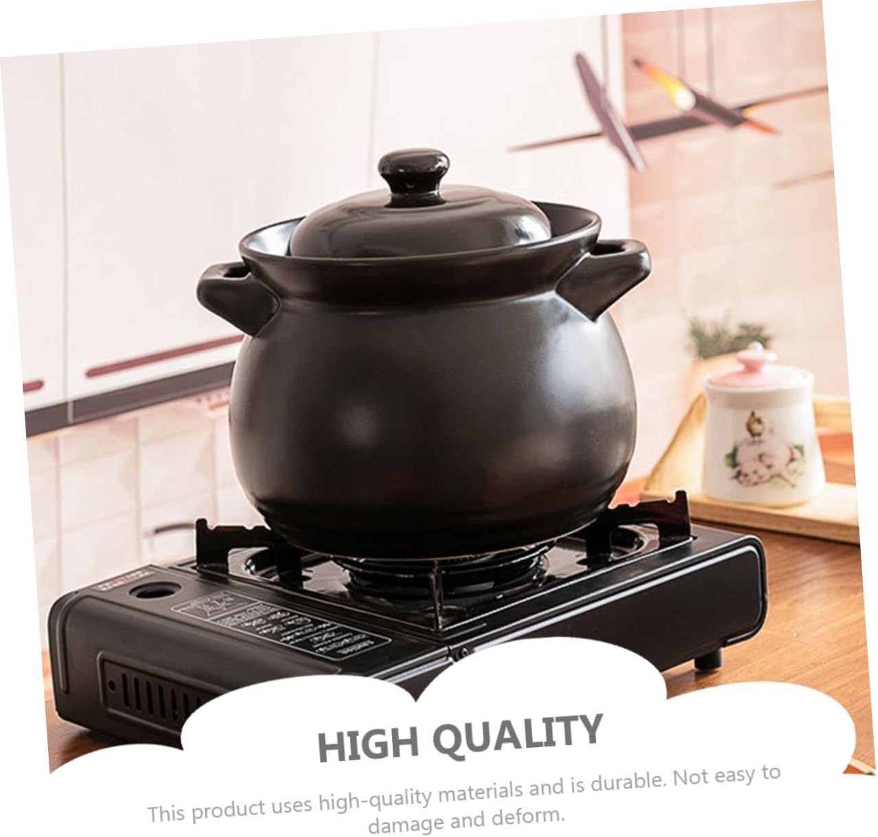 Ciieeo High Temp Resistant Ceramic Stew Pot Casserole Cookware Soup Pot Lid for Casserole