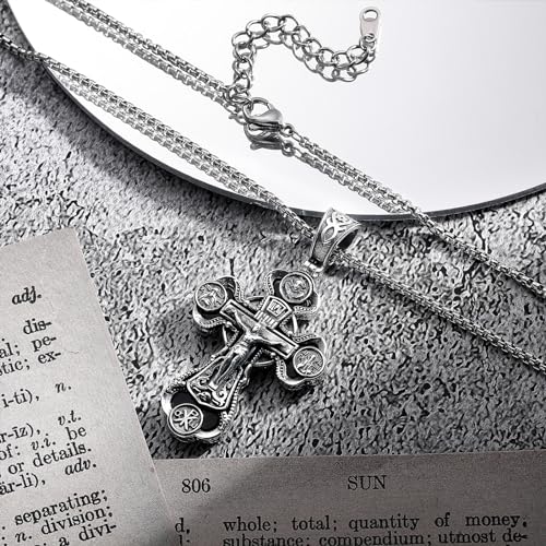 Orthodox Cross Necklace, 925 Sterling Silver Crucifix Cross for Men Women Black Onyx Jesus & Virgin Mary Cross Pendant Necklaces Christian Religious Jewelry Gift2