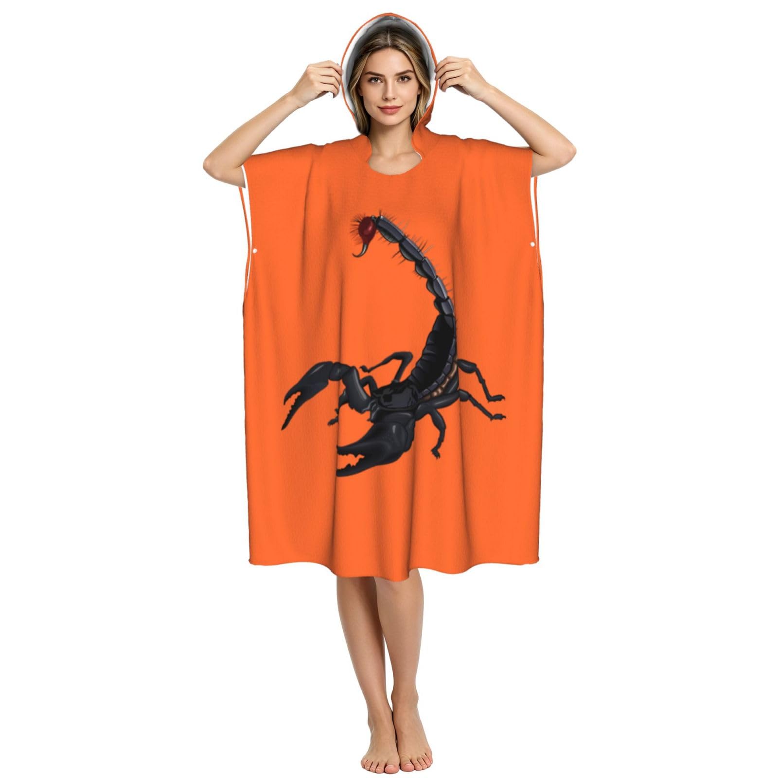 Yyoretp Scorpion Print Surf Poncho Changing Towel Swim Robe Hoodie Quick Dry Terry Cloth Swimming Cover Up
