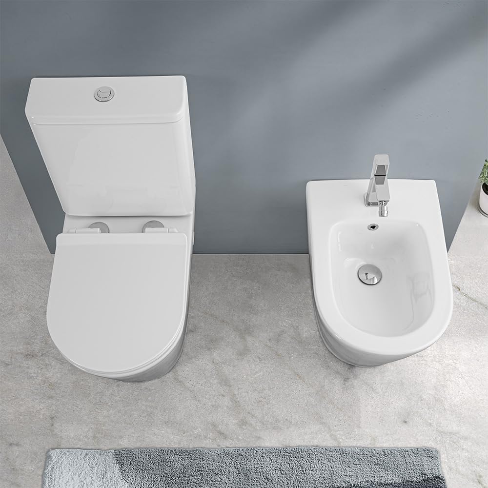 WC Filomuro Monoblocco Rimless Ceramica Bianco Lucida Linea Tygo 38x62x82,5 cm Sedile Soft-Close