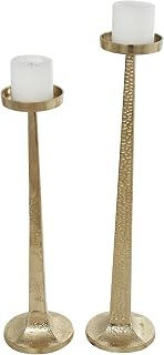 Deco 79 Aluminum Metal Decorative Candle Holder Tall Hammered Candle Stand, Set of 2 Candlestick Holder 32", 27" H, Gold