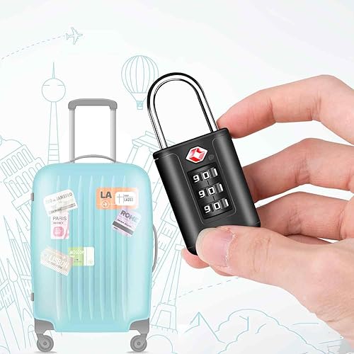 Miniatura 3 de Paquete de 2 cerraduras de equipaje aprobadas por la TSA, cerraduras de viaje combinadas, candados sin llave reiniciables de 3 dígitos, candado