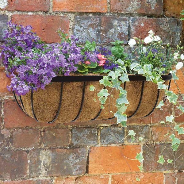 Garden Mile Wall Mount Flower Trough Planter 24'' Garden Hanging Flower Basket Metal Plant Holder Outdoor Plant Pot Planter with Wall Mount Flower Pot Basket Integral Coco Liner for Easy Planting