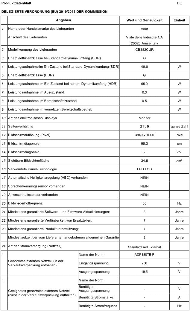 ACER MONITOR 38 CB382CURBMIIPHUZX IPS CURVED 21:9 HDMI DP 1MS ACER MONITOR 38 CB382CURBMIIPHUZX IPS CURVED 21:9 HDMI DP 1MS