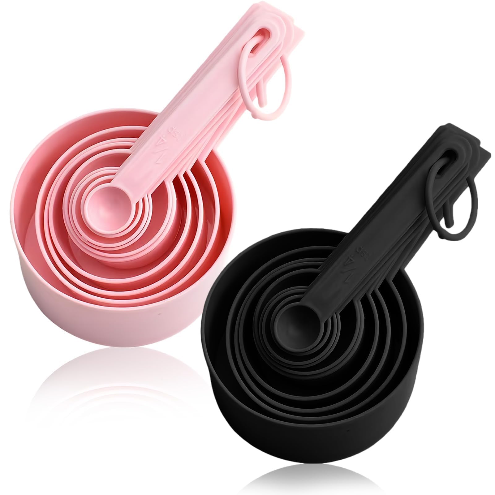 20 Pcs Measuring Cups and Spoons Set, Baking Accessories 10 Measuring Spoons Sets and 10 Cup Measurements Set, Stackable Baking Sets, for Dry & Liquid Ingredients (Black & Pink)