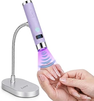 Linssy Mini UV Light for Nails with Auto Sensor & Gooseneck Stand,Portable Cordless Nail Lamp Flash Cure Lamp with LCD Display,Handheld UV Light for Gel Nails at Salon & Home Use Purple