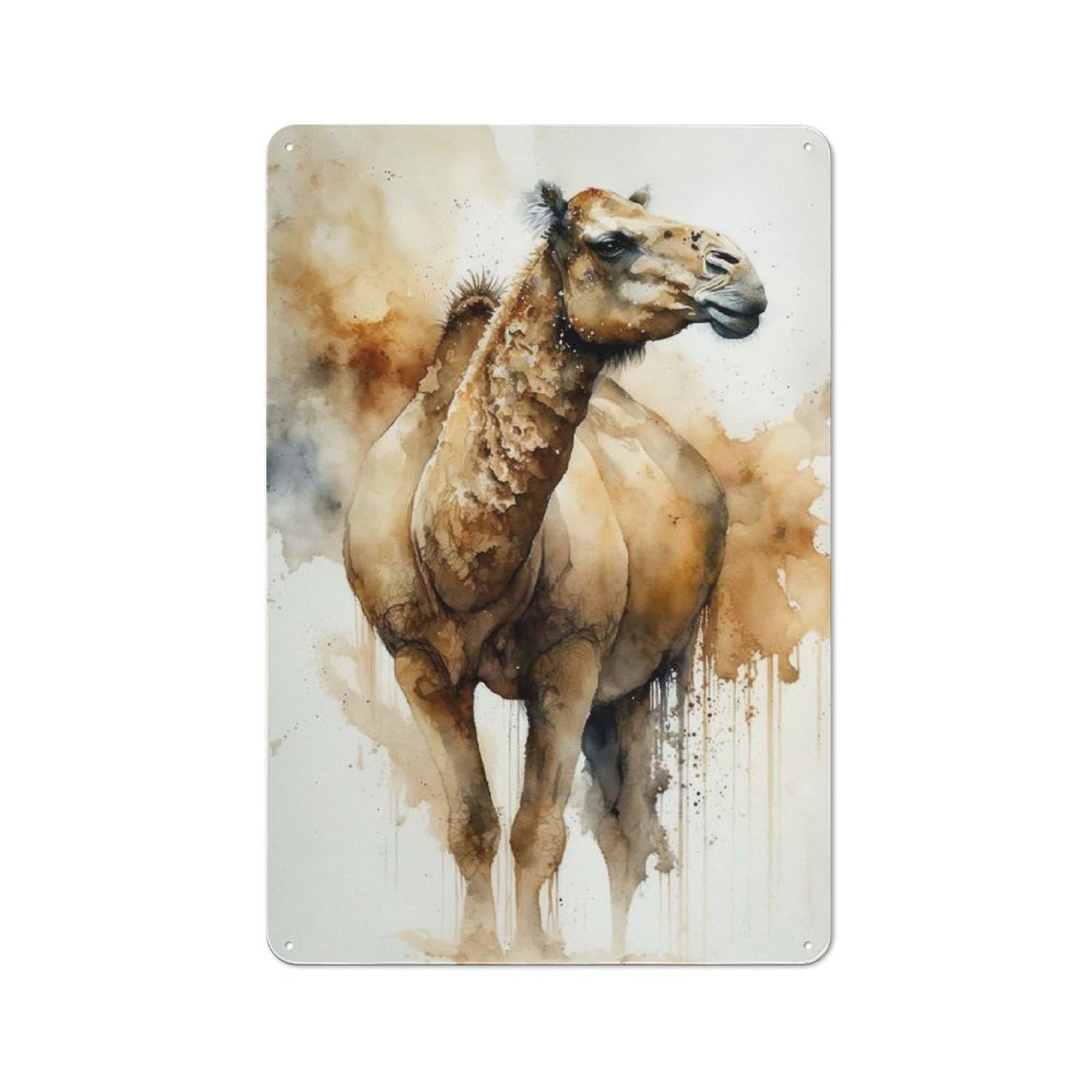 Tin Wall Plaque 30x20cm with Camel Watercolor for Café Or Home Bar, New-space Wall Decor for Hospitality Decor Collectors