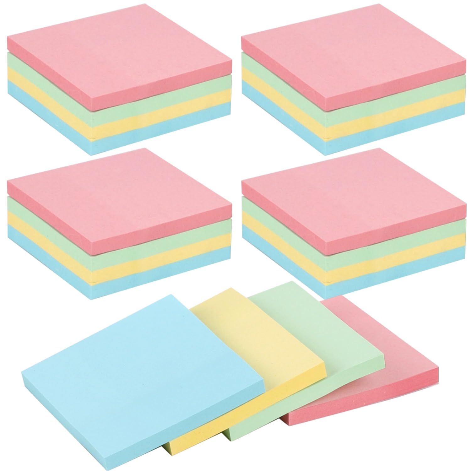 Confezione grande di foglietti adesivi, 18 blocchi da 300 fogli, in diversi colori, 7,6 x 7,6 cm, super adesivi, facili da usare per l'ufficio e la casa