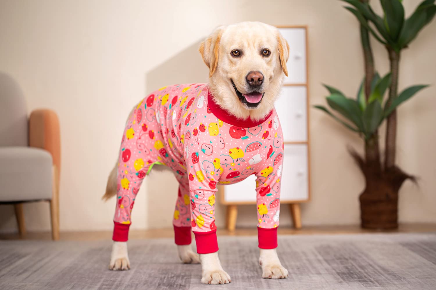 Large Dog Clothes, Elastic Pet Onesie Clothes Protect Joints Anti-hair Anti Licking, Wound Protection Pet Pajamas PJS Dog Jumpsuit For Medium Large Dogs (3XL, Pink fruit) — view 5