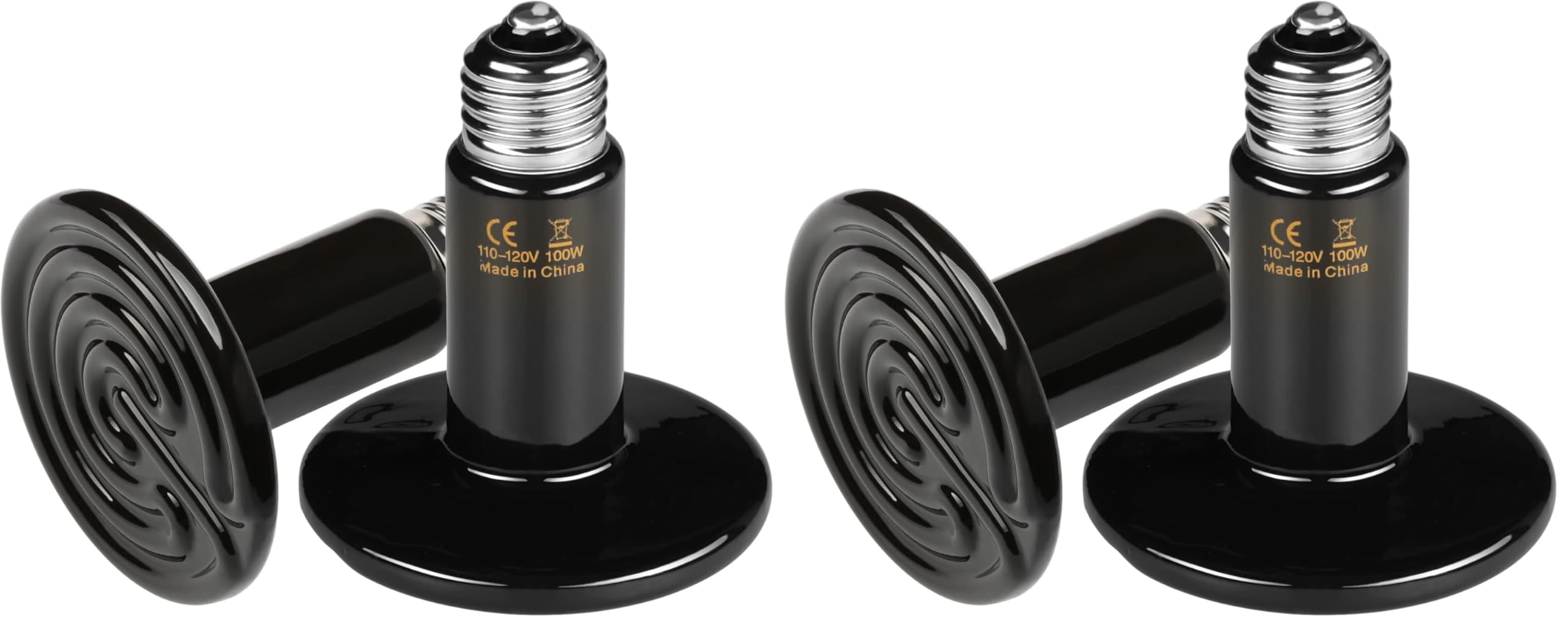 HealSmart Reptile Heat Lamp 100W 4-Pack Ceramic Heat Emitter, No Light Emitting Infrared Heat Bulbs for Amphibian Pet Brooder Coop Incubating Chicken, Lizard Bearded Dragon Turtle Snake Terrarium