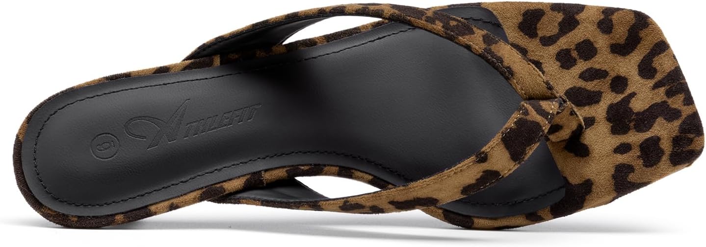 Athlefit Women's Kitten Heels Flip Flops Square Toe Low Heels Slip On Comfortable Summer Thong Heeled Sandals - Image 5