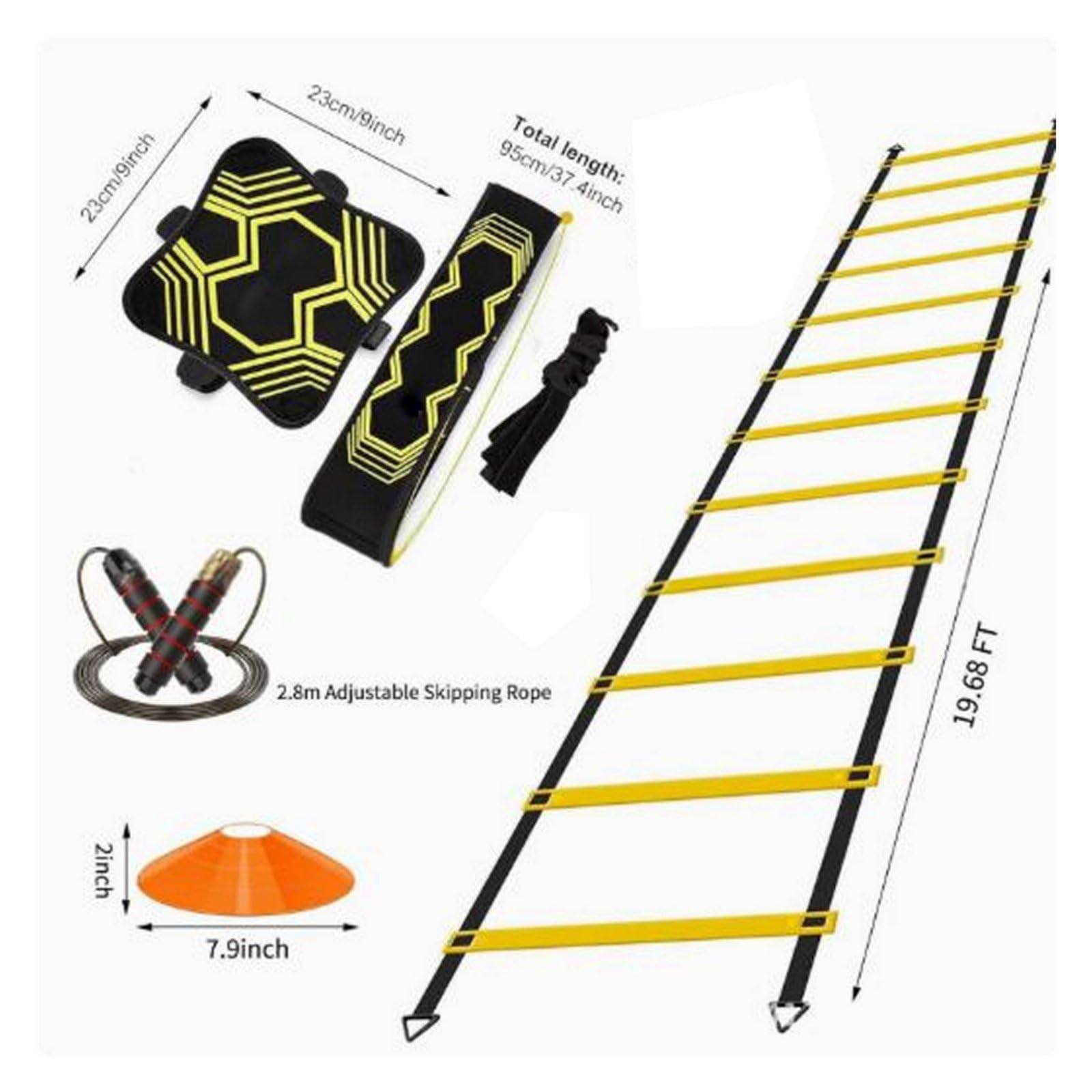 Generic Scaletta Agility Sportiva Kit Allenamento Velocità Coordinazione Rapidità Reattività con Coni E Corda Salto in PP E Cinghie Nylon Pioli Regolabili 12 Adatta a Calcio Basket Football Palestra