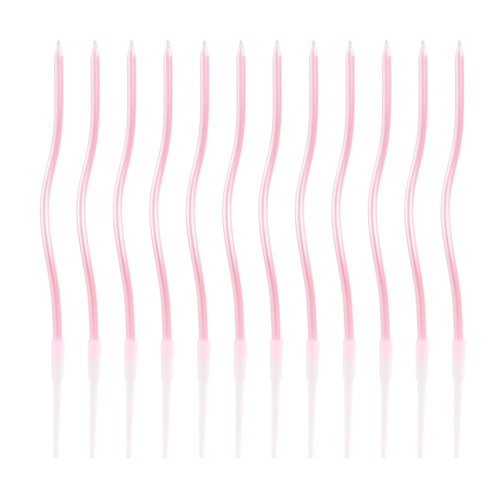 12pcs Twisty Spiral Cake Candles with Holders, Twist Slim Long Birthday Cake Candles Cupcake Decoration with Stand for Birthday Party Wedding Anniversary (Pearlescent Pink)