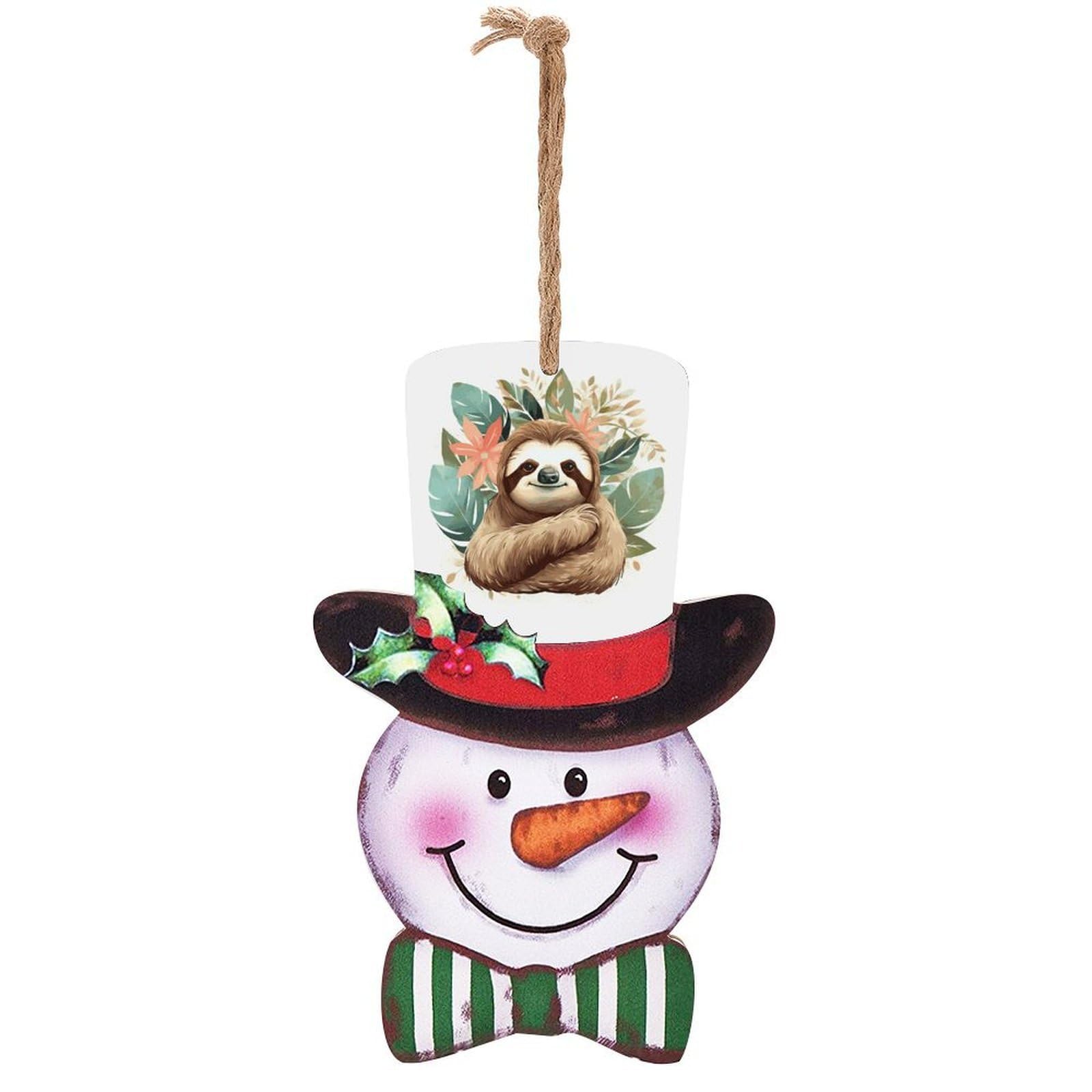 Cute Sloth Leaves Snowman Decor Christmas Snowmans Hanging Decors Wooden Exquisite Holiday Decoration Sign for Home Window Wall Farmhouse Indoor Outdoo