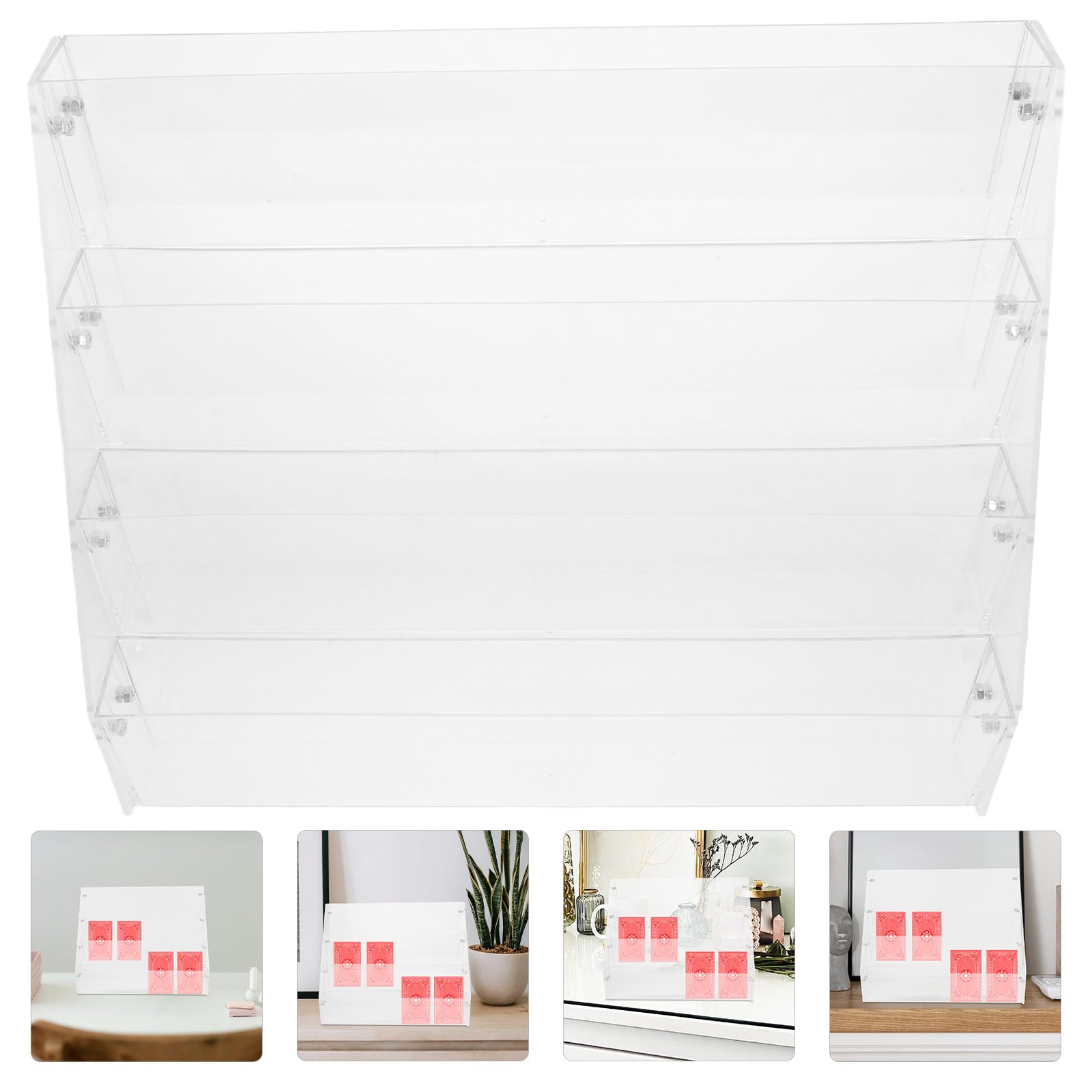 Holibanna Expositor Niveles en Acrílico Escalonado de Transparente de 4 Estructura Estable y Fácil Mantenimiento para Tarjetas Coleccionables Adecuado para Interiores