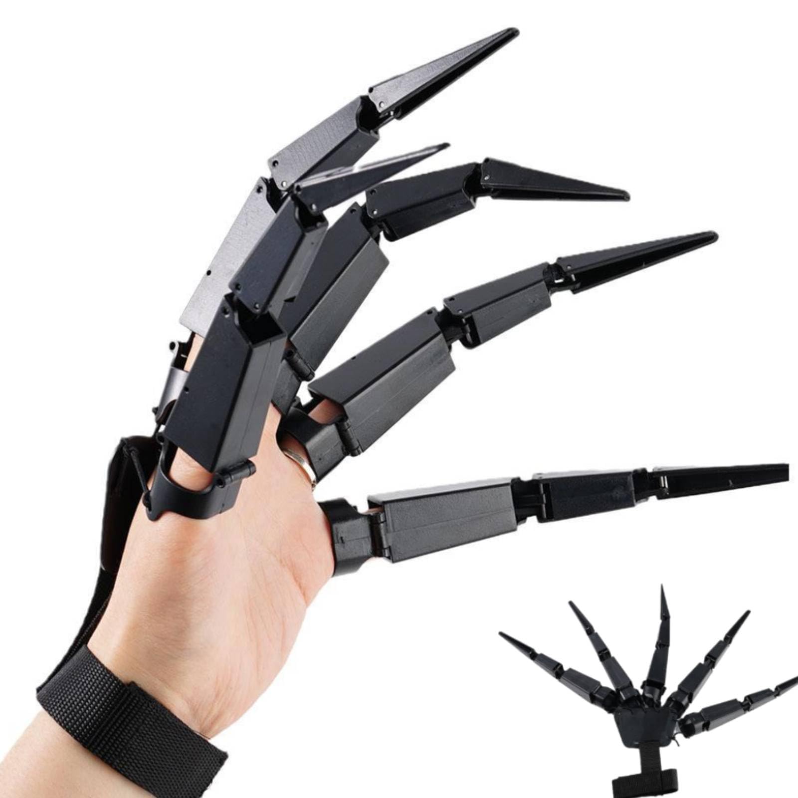 Halloween Articulated Finger Extension, Flexible Finger Extensions Scary Skeleton Hands Bone Claw Hand Glove, Witch Ghost Toys Fits All Finger Sizes for Halloween Party Cosplay Costume (left hand)